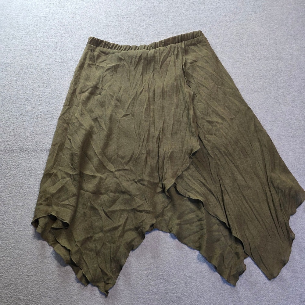 IZ Byer Midi Skirt Womens Medium Olive Green Handkerchief Hem Asymmetrical Boho